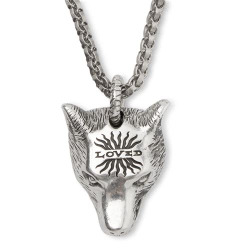 anger forest wolf head necklace in silver gucci|Gucci anger forest pendant.